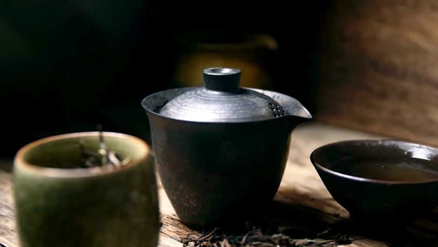 Dark Ceramic Tea Set with Loose Leaf Tea and Candle