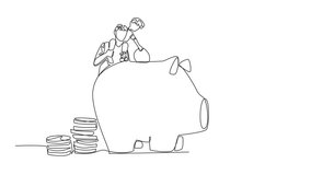 Animated self drawing of single one line drawing father carries his son on his shoulders to teach the importance of saving. National Teach Children to Save Day. Full length single line animation - Powered by Shutterstock - Get 15% off with code: PIKWIZARD15