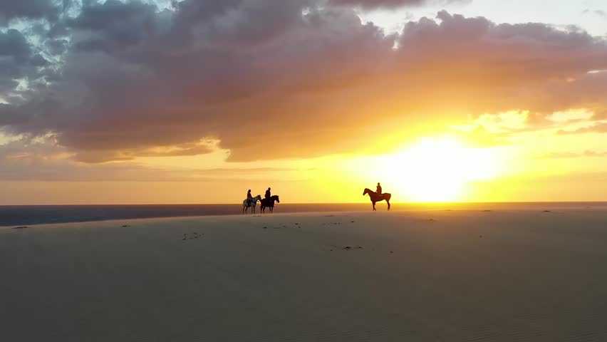 Sunset Beach In Jericoacoara Ceara Brazil. Beautiful Lagoons That Form In The Sand Dunes After The Rainy Season. Sunset Coast Sky City Beach Travel. Jericoacoara Ceara.
