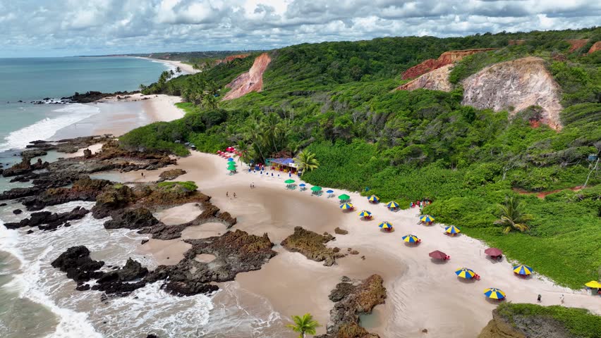 Northeastern Brazil Skyline In Conde Paraiba Brazil. Turquoise Ocean Waves Gently Crashing On Tropical Beach. Shore Horizon Beach Sea. Remote Location Beach Scenic Coastline. Conde Paraiba.