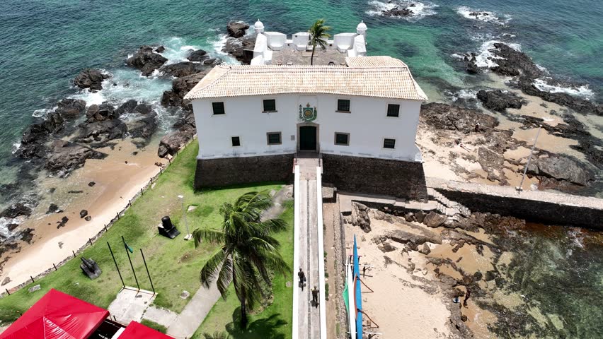 Saint Maria Fort In Salvador Bahia Brazil. Birds Eye View Of Stunning Cityscape With Streets And Buildings. Coast Horizon Seaside Summertime. Coast Outdoor Beach Panoramic. Salvador Bahia.