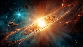 a stunning cosmic sight, dominated by a bright galactic core with spirals of light radiating outward. - Powered by Shutterstock - Get 15% off with code: PIKWIZARD15