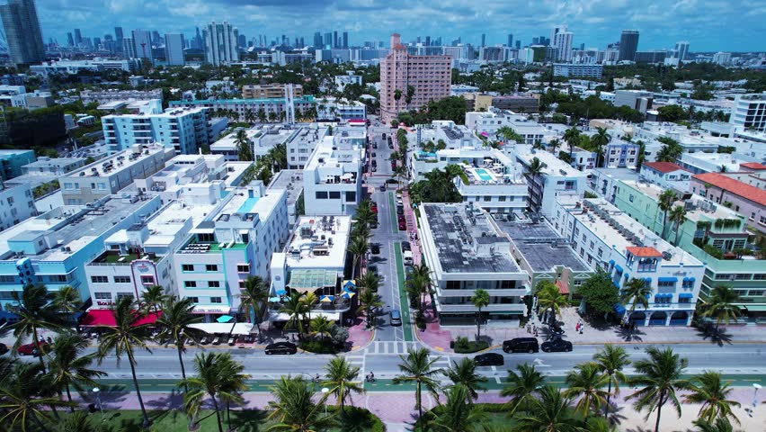 Miami Beach Skyline In Miami Beach Florida United States. Aerial View Of Stunning Beach With Crystal Clear Waters. Holiday Landscape Idyllic Beauty. Idyllic. Miami Beach Florida.