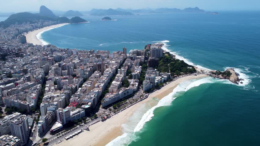 Ipanema Beach In Rio De Janeiro Brazil. Turquoise Ocean Waves Gently Crashing On Tropical Beach. Coast Clouds Sky Seaside Summertime. Seaside Beach Scenic Coastline. Rio de Janeiro Brazil.