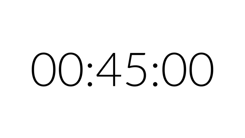 45 second countdown timer with black number on white background. Countdown timer modern from 45 second to 0 second. Clean and simple 45 second countdown timer