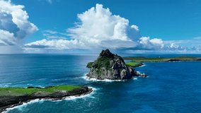 Rock Island In Fernando De Noronha Pernambuco Brazil. Stunning Tropical Coastline Beach Scene Viewed From Above. Coast Sky Seaside Summertime. Coast Outside Travel. Fernando de Noronha Pernambuco. - Powered by Shutterstock - Get 15% off with code: PIKWIZARD15