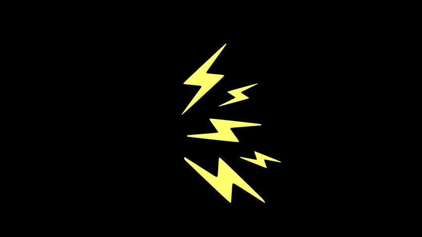 3d animation stylized yellow lightning bolts, symbolizing electricity, power, energy, speed, and impact with alpha channel