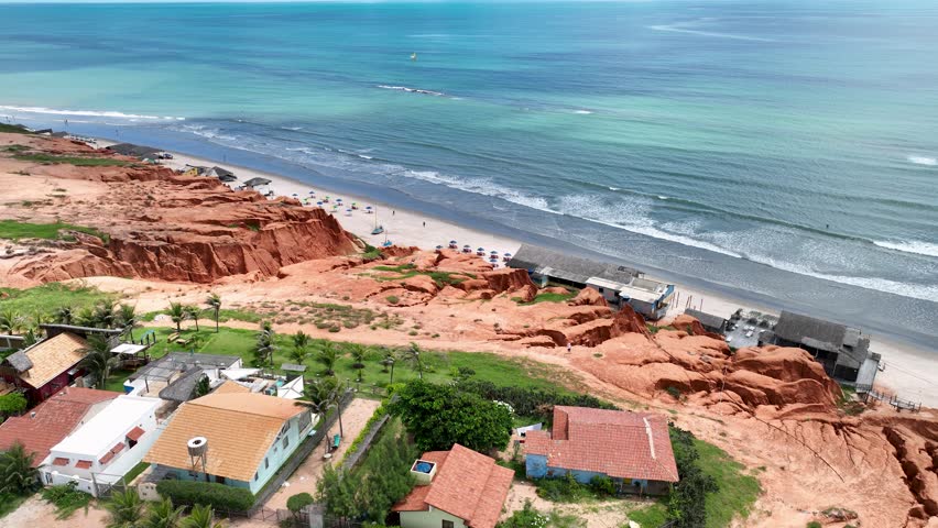Broken Canoe Beach In Fortaleza Ceara Brazil. Breathtaking Aerial View Of A Lush Tropical Coastline Scenery. Island Life Landscape Season Beautiful. Summertime Season Coast. Fortaleza Ceara.