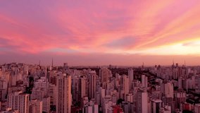 Pink Sunset In Sao Paulo Brazil. Aerial View Of A Bustling Downtown Cityscape With Modern Buildings. Building Construction Birds View Busy. Construction Urban. Sao Paulo Brazil. - Powered by Shutterstock - Get 15% off with code: PIKWIZARD15