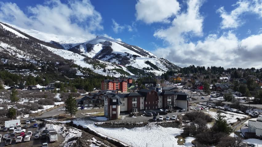 Cerro Catedral In Bariloche Rio Negro Argentina. Chair Lift Transporting Skiers And Snowboarders. Outdoor Travel Patagonia Glacier. Snow Covered Aerial View Floresta. Bariloche Rio Negro.
