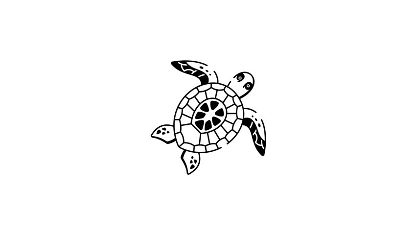A doodle style animated icon of sea turtle tattoo
