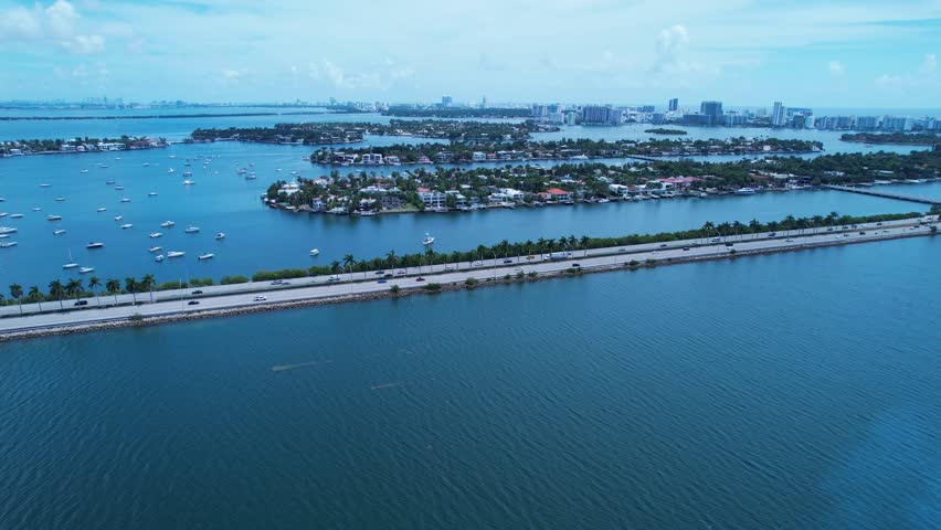 Miami Skyline In Miami Florida United States. Bird Eye View Of A Amazing Coastal Beach In The Summer Holiday. Business Sky Background Downtown Cityscape. Backgrounds Panoramic. Miami Florida.