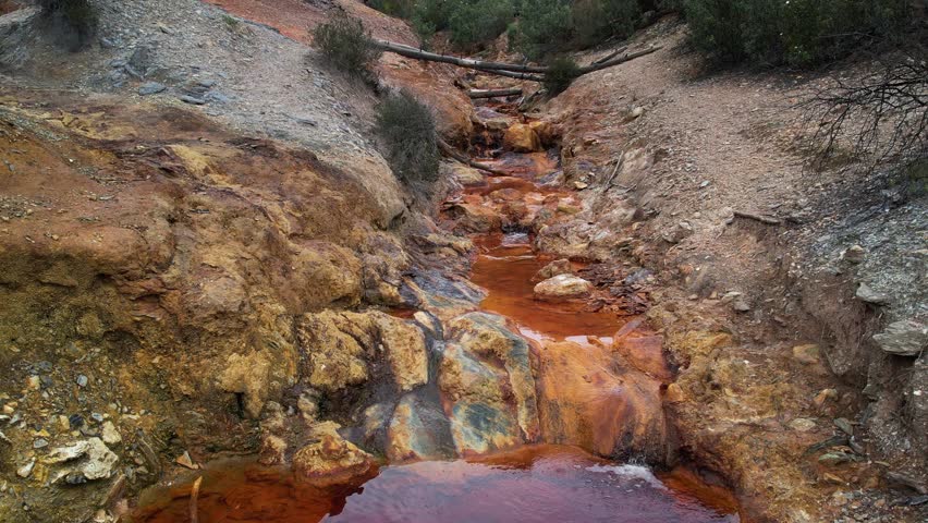 Rio Tinto river in Andalucia, Spain. Amazing red river nearby Sevilla. High quality 4k footage