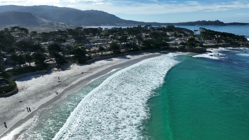Coast Beach In Carmel California United States. Bird Eye View Of A Amazing Coastal Beach In The Summer Holiday. Shore Sky Clouds Beach Sea. Shore Scenic Coastline. Carmel California.