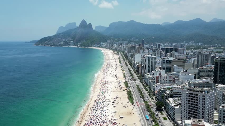 Ipanema Beach In Downtown Rio De Janeiro Rio De Janeiro Brazil. Bustling Downtown Cityscape With Modern Buildings. Shore Clouds Sky Beach Sea. Shore Beach Scenic Coastline.