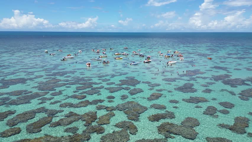 Scenic Coral Reefs In Rio Do Fogo Rio Grande Do Norte Brazil. Turquoise Ocean Waves Gently Crashing On Tropical Beach. Shore Horizon Beach Sea. Remote Location Beach Scenic Coastline.