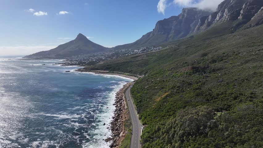 Sunset Coastal Road In Cape Town Western Cape South Africa. Aerial View Of Stunning Beach With Crystal Clear Waters. Sunrise Sky Beach Sea. Sunrise Outdoors Panorama. Cape Town Western Cape.