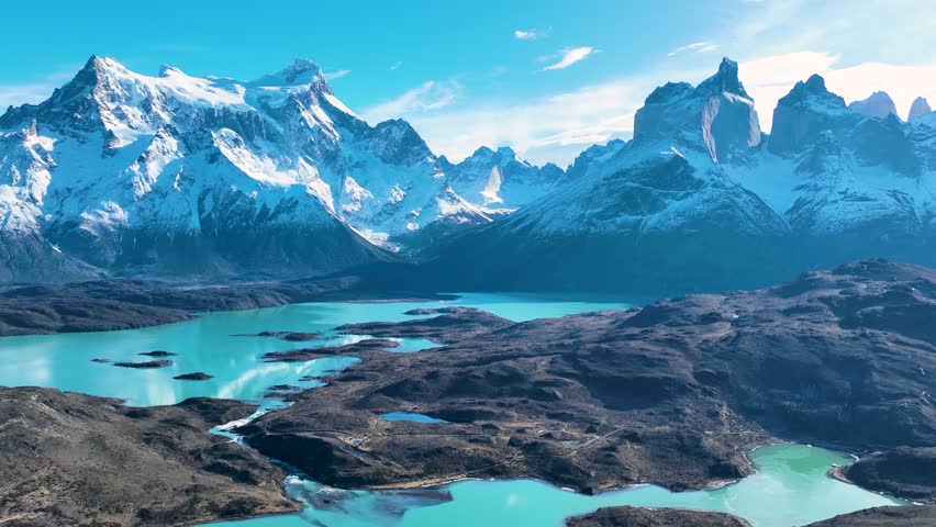 National Park In Torres Del Paine Puerto Natales Chile. Amazing Countryside Scenery Near Farm And Forest Trees. Snowing Day Lake Swiss Alps Snow Mountain. Forest Trees Swiss Alps Nature.