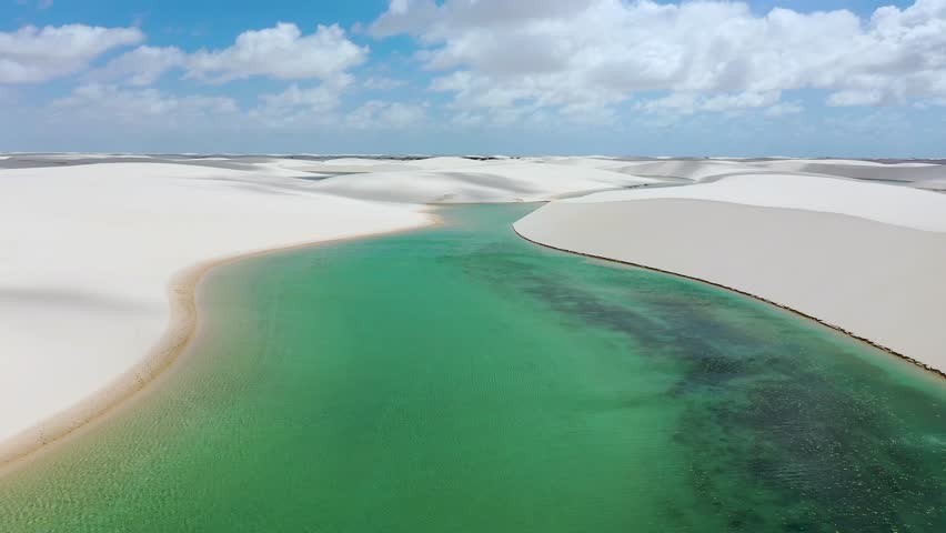 Scenic Dunes In Lencois Maranhenses Maranhao Brazil. Turquoise Lagoons And Sand Dunes Creating Inspiring Landscape. Coast Sky Clouds Seaside Summertime. Coast Scenic Coastline.