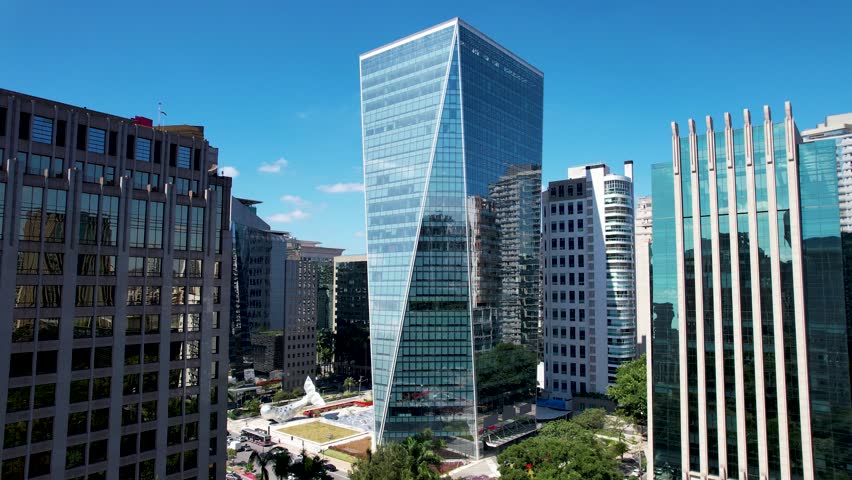Faria Lima Avenue In Sao Paulo Brazil. City Skyline Showing Modern And Traditional Architecture. Business Sky Background Downtown Cityscape. Backgrounds Panoramic. Sao Paulo Brazil.