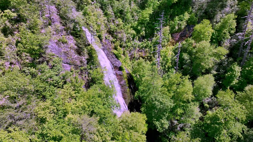 aerial orbit of Mingo Falls near Cherokee NC, North Carolina