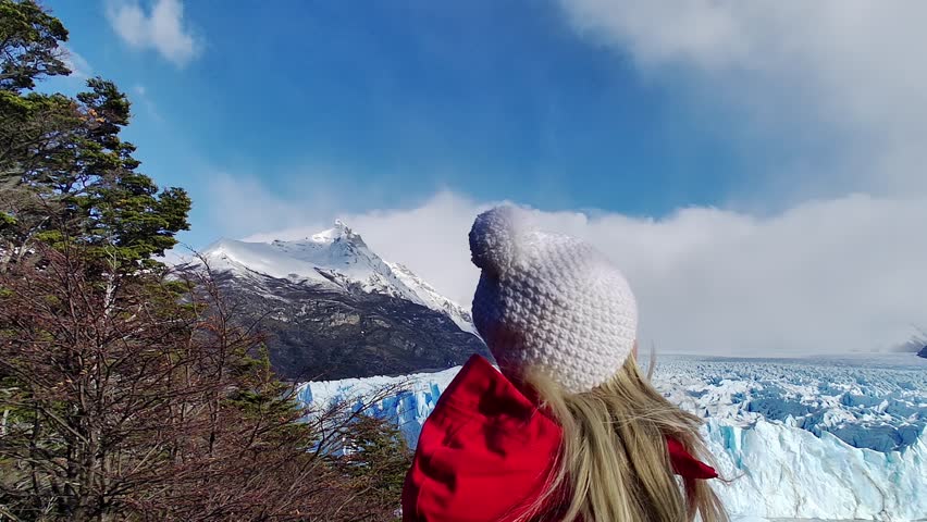 Perito Moreno Iceberg In El Calafate Patagonia Argentina. Stunning View Of Icebergs Breaking Off Into The Water . Snow Fall Lake Glacial Landscape Snow Mountain. Snow Fall Lagoon Nature.