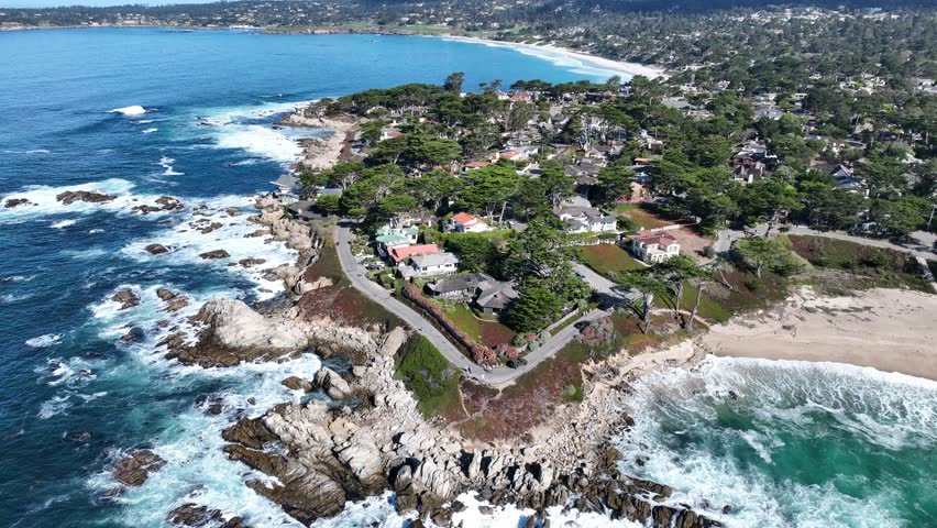 Beach Scenery In Carmel California United States. Turquoise Ocean Waves Gently Crashing On Tropical Beach. Deserted Landscape Idyllic Beautiful. Deserted Coast. Carmel California.