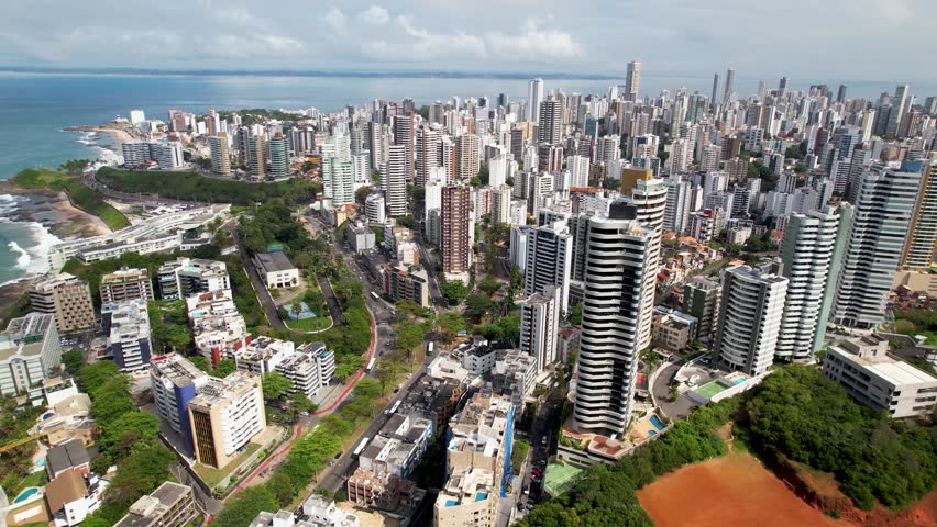 Tourism Postcard In Salvador Bahia Brazil. Birds Eye View Of Stunning Cityscape With Streets And Buildings. Town Sky Background Backgrounds Urban. Town Famous. Salvador Bahia.