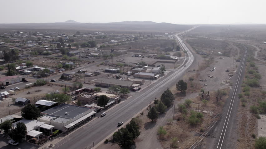 Aerial View of the highway leading in to Marathon, Texas, a small town outside of Big Bend National Park