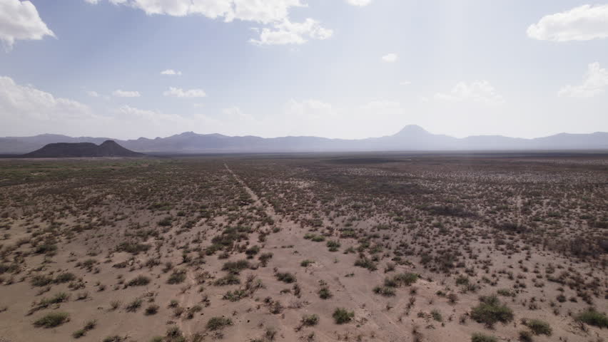 The West Texas Chihuahuan Desert with distant hills in the Big Bend Region, aerial view