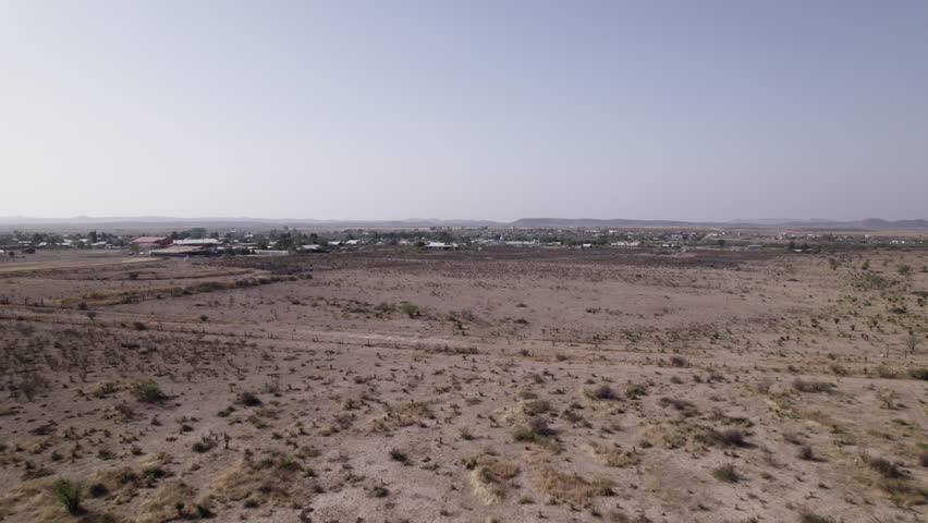 Distant aerial view of Marathon, Texas and the surrounding desert landscape