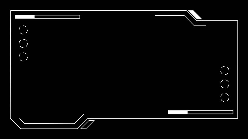 White outlined futuristic interface frame design on a black background, ideal for HUD elements, sci-fi panels, and digital overlays in video or animation projects