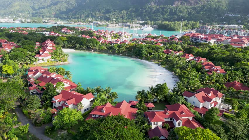 Mahe Island In Victoria Seychelles Islands Seychelles. Stunning Tropical Coastline Beach Scene Viewed From Above. Deserted Landscape Idyllic Beautiful. Deserted Coast. Victoria Seychelles Islands.