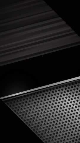 Vertical video abstract background perforated metallic surface with modern black diagonal panels. Perfect for use in automotive, industrial, or sci-fi tech visuals. Metallic grid texture elements