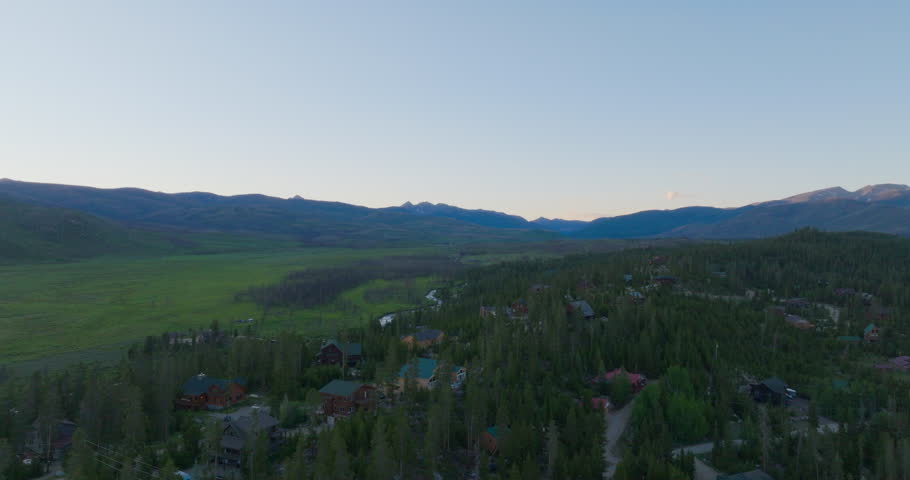 Drone shot of an open field in the Rocky Mountains near Grand Lake Colorado