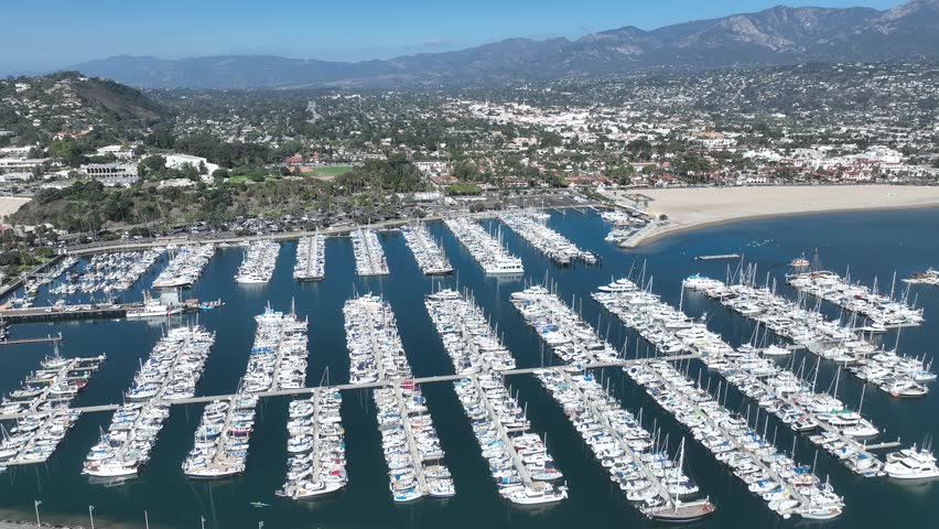 Santa Barbara Harbor In Santa Barbara California United States. Turquoise Ocean Waves Gently Crashing On Tropical Beach. Holiday Landscape Idyllic Beauty. Idyllic. Santa Barbara California.