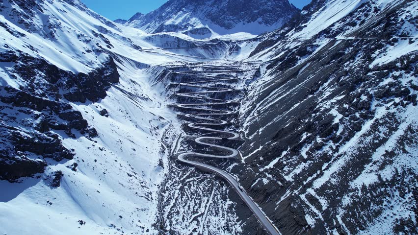 Traffic Highway Road In Andes Mountains Santiago Chile. Highway Interchange Crossing City With Traffic Jam. Snow Fall Countryside Glacial Landscape Blizzard. Snow Fall Forest Trees.