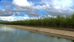 Beautiful time lapse, time-lapse, time-lapse, agriculture farm ranch crops, water irrigation with clouds and blue skies sky. 1920x1080 high definition hd stock video footage