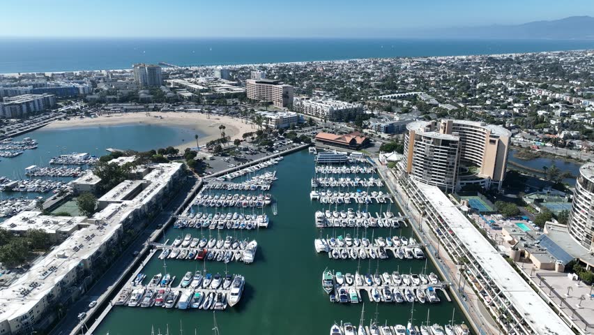 Venice In Los Angeles California United States. Bird Eye View Of A Amazing Coastal Beach In The Summer Holiday. Shore Sky Clouds Beach Sea. Shore Seaside Panorama. Los Angeles California.