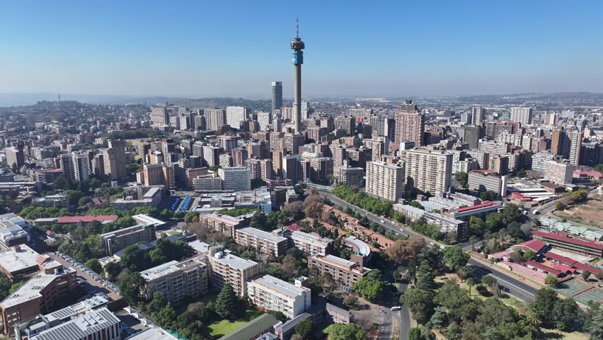 Johannesburg Skyline In Johannesburg Gauteng South Africa. Aerial View Of A High-Rise Buildings And Traffic Showcasing Urban Life. Town Sky Background Backgrounds Urban. Town Famous.