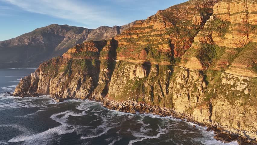 Coastal Road In Cape Town Western Cape South Africa. Dramatic Landscape Of Beautiful Canyons In The Tropical Scene. Sunset Deserted Landscape Season Stunning. Season Watercolor Coast.