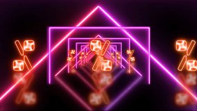 A mesmerizing looping animation of a neon tunnel composed of concentric glowing triangles in electric . The vibrant shapes pulse and recede toward a vanishing point	 - Powered by Shutterstock - Get 15% off with code: PIKWIZARD15