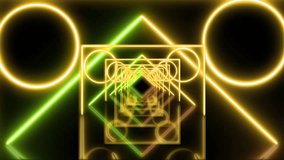 A mesmerizing looping animation of a neon tunnel composed of concentric glowing triangles in electric . The vibrant shapes pulse and recede toward a vanishing point	 - Powered by Shutterstock - Get 15% off with code: PIKWIZARD15