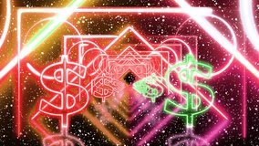 A mesmerizing looping animation of a neon tunnel composed of concentric glowing triangles in electric . The vibrant shapes pulse and recede toward a vanishing point	 - Powered by Shutterstock - Get 15% off with code: PIKWIZARD15