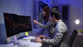 Two people are working on a computer, one pointing at a graph. Scene is focused and serious, as the two people are likely discussing important data or information - Powered by Shutterstock - Get 15% off with code: PIKWIZARD15