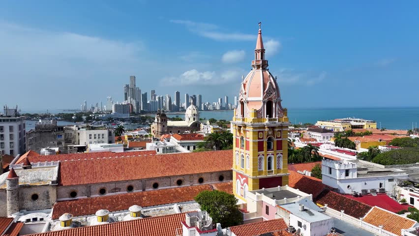 Church In Cartagena Das Indias Bolivar Colombia. Stunning Baroque Church Contrasts With The Landscape . Town Sky Background Backgrounds Urban. Town Famous. Cartagena das Indias Bolivar.