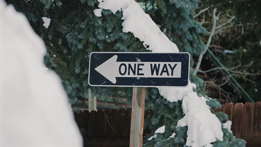 One Way Street Sign Covered with Snow close up