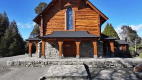 San Eduardo Chapel In San Carlos De Bariloche Rio Negro Argentina. Bird Eye View Of Church Standing Tall Amidst Beautiful Scenery. Nature Travel Destination Snow Covered Forest Trees. - Powered by Shutterstock - Get 15% off with code: PIKWIZARD15