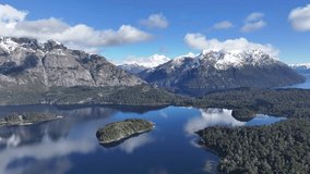 Patagonia Skyline In Bariloche Rio Negro Argentina. Tropical River With A Scenic Forest Trees Viewed From Above. Outdoor Travel Destination Patagonia Glacier. Landmark Patagonia Aerial. - Powered by Shutterstock - Get 15% off with code: PIKWIZARD15