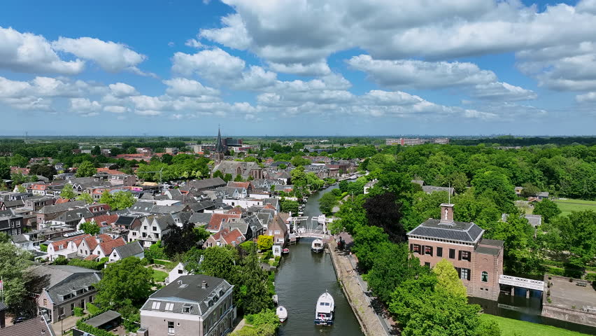 Aerial from the historical town Loenen at the river Vecht in the Netherlands	
